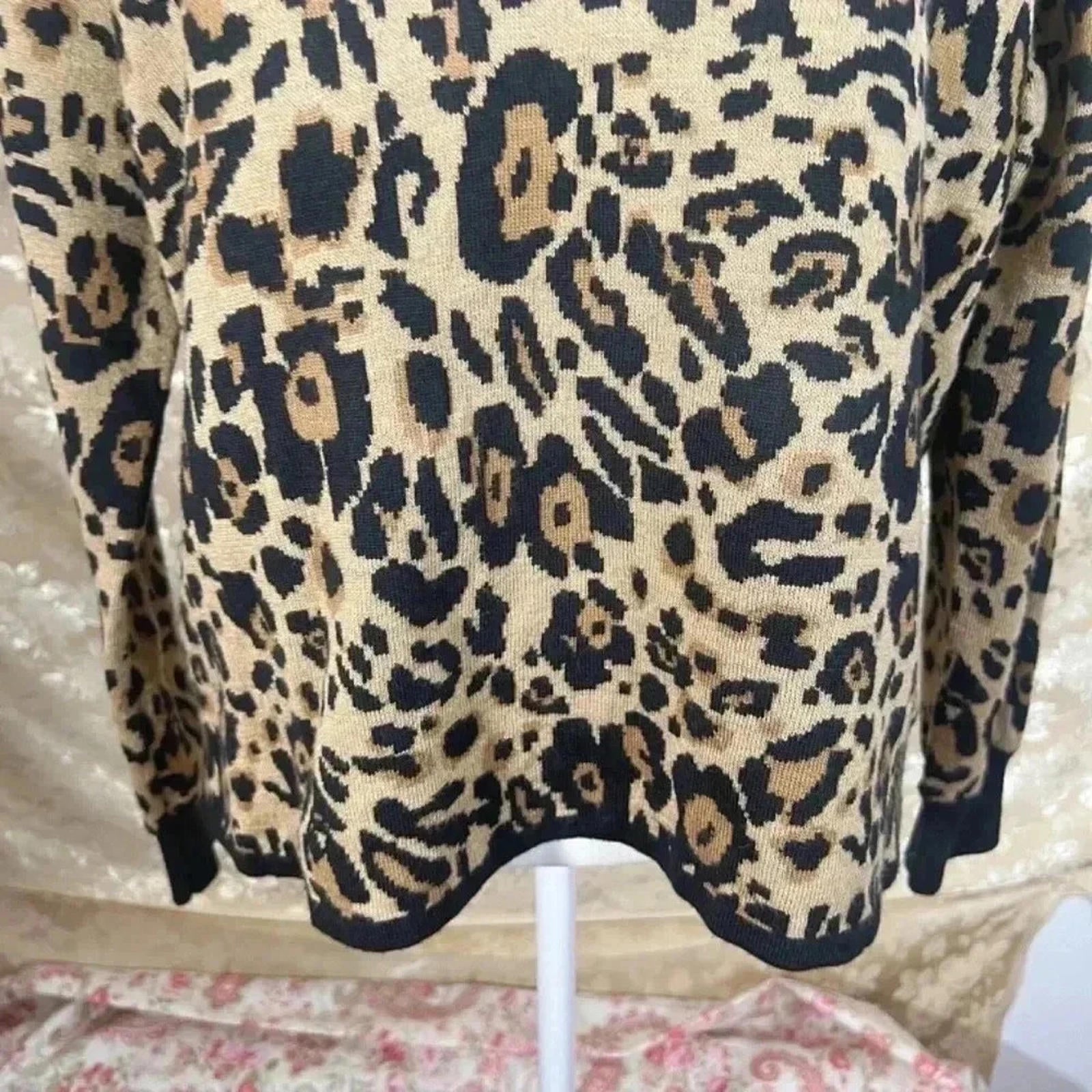 Calvin Klein Leopard Print Mock-Neck Sweater Animal Print Knit Women's Size M