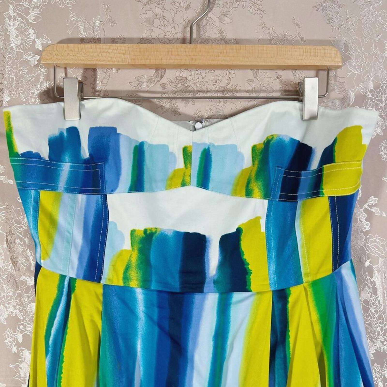 Calvin Klein Multicolor Blue and Green Watercolor Strapless Sun Dress Size 10