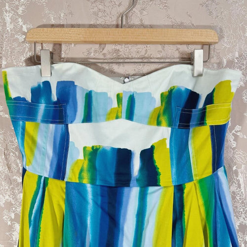 Calvin Klein Multicolor Blue and Green Watercolor Strapless Sun Dress Size 10