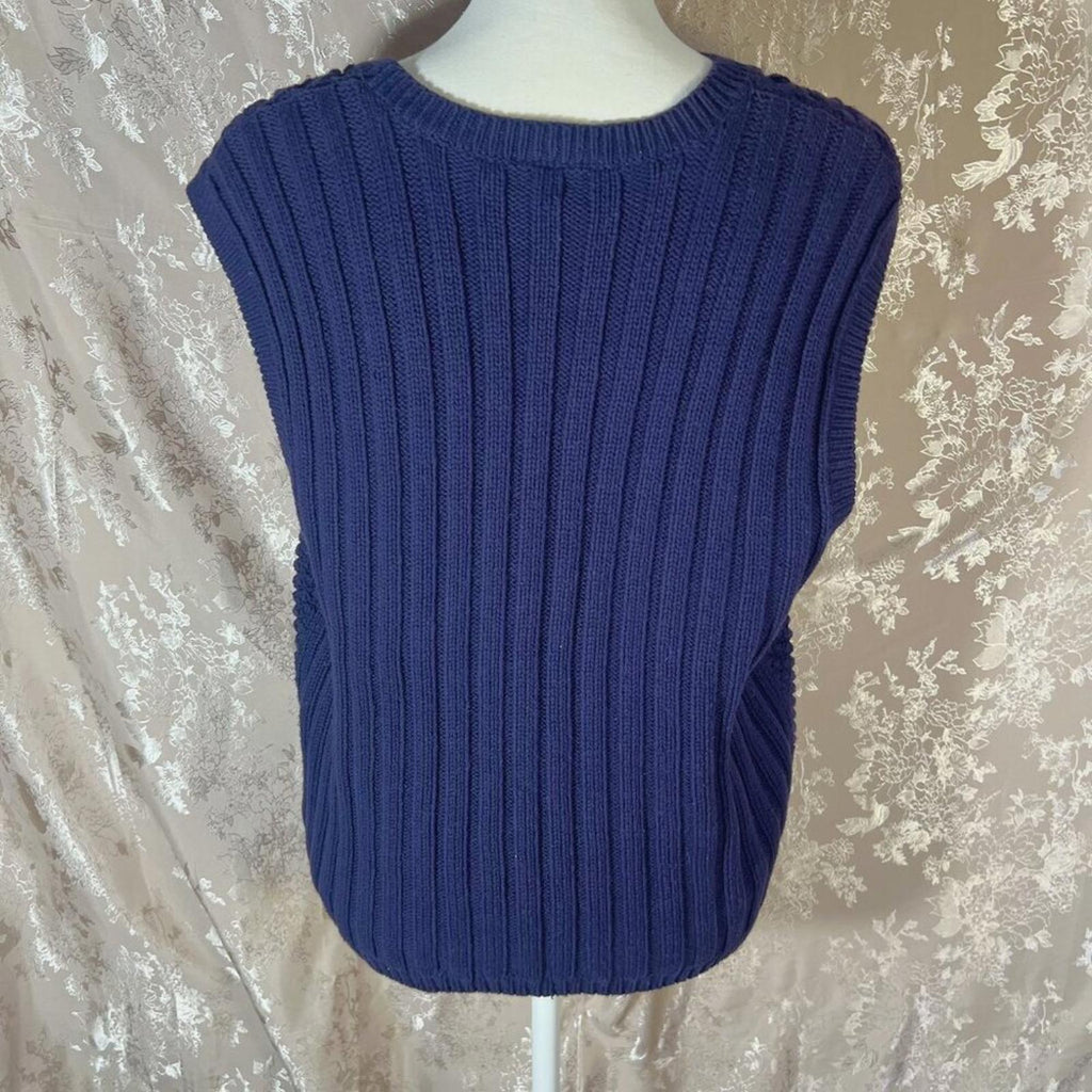 Vintage Essential Elements Navy Blue Sweater Vest Size XL Coastal Grandmother