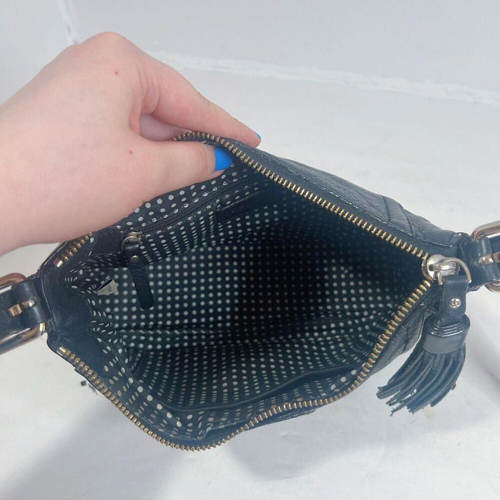 Kate Spade New York Black Pebbled Leather Crossbody Bag Tassel Purse