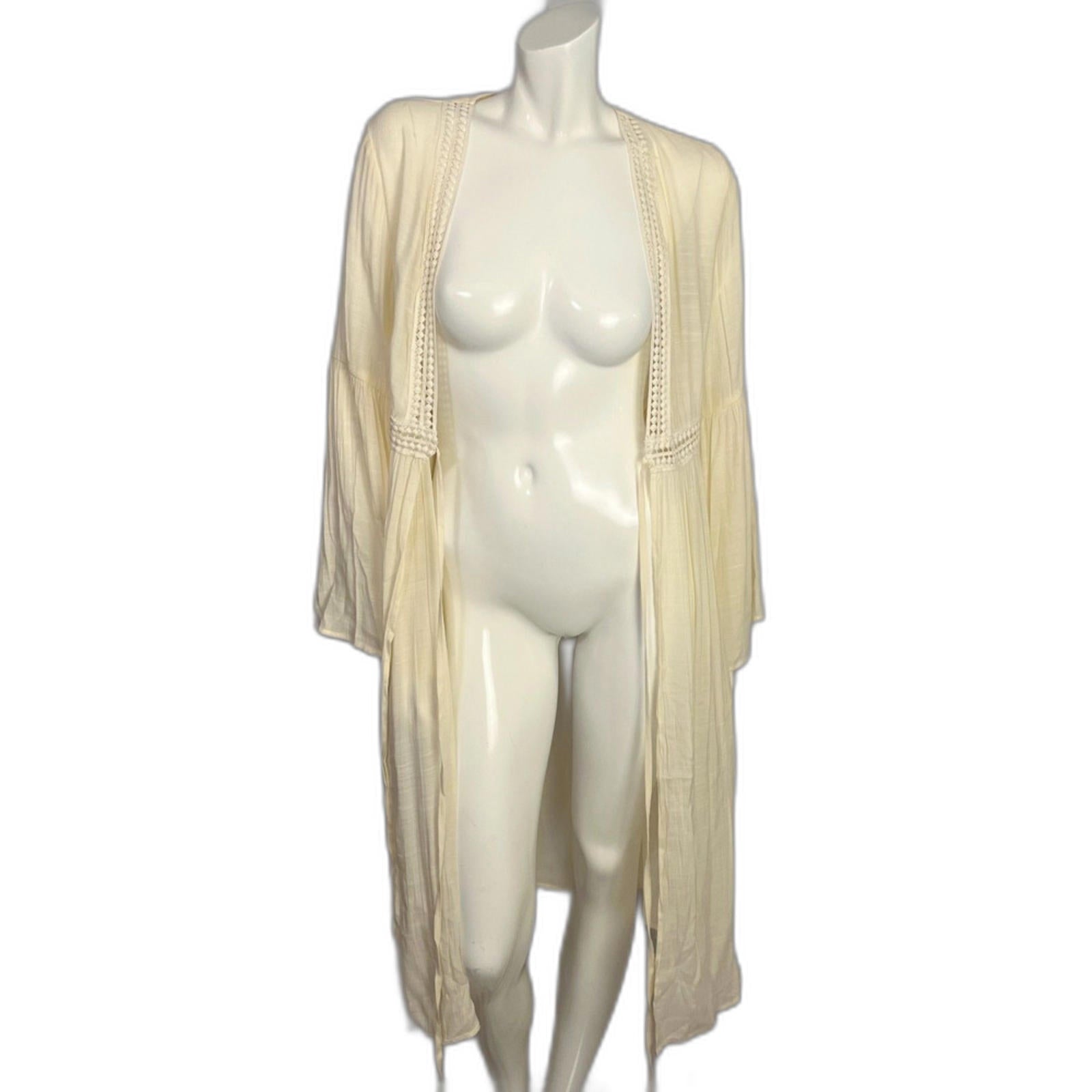 Cream Gauze Lace Duster Cardigan Coverup Boho Chic Coachella