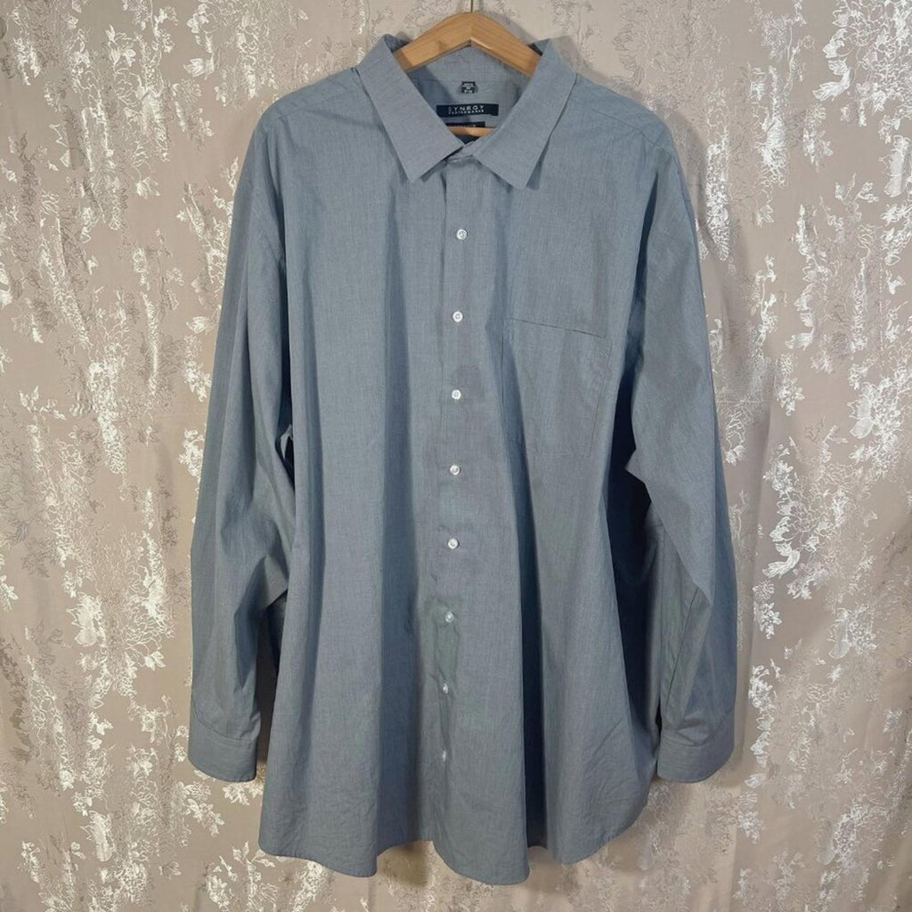 Synergy Performance Stretch Grey Men's Long Sleeve Button Up Shirt Size 20-37/38