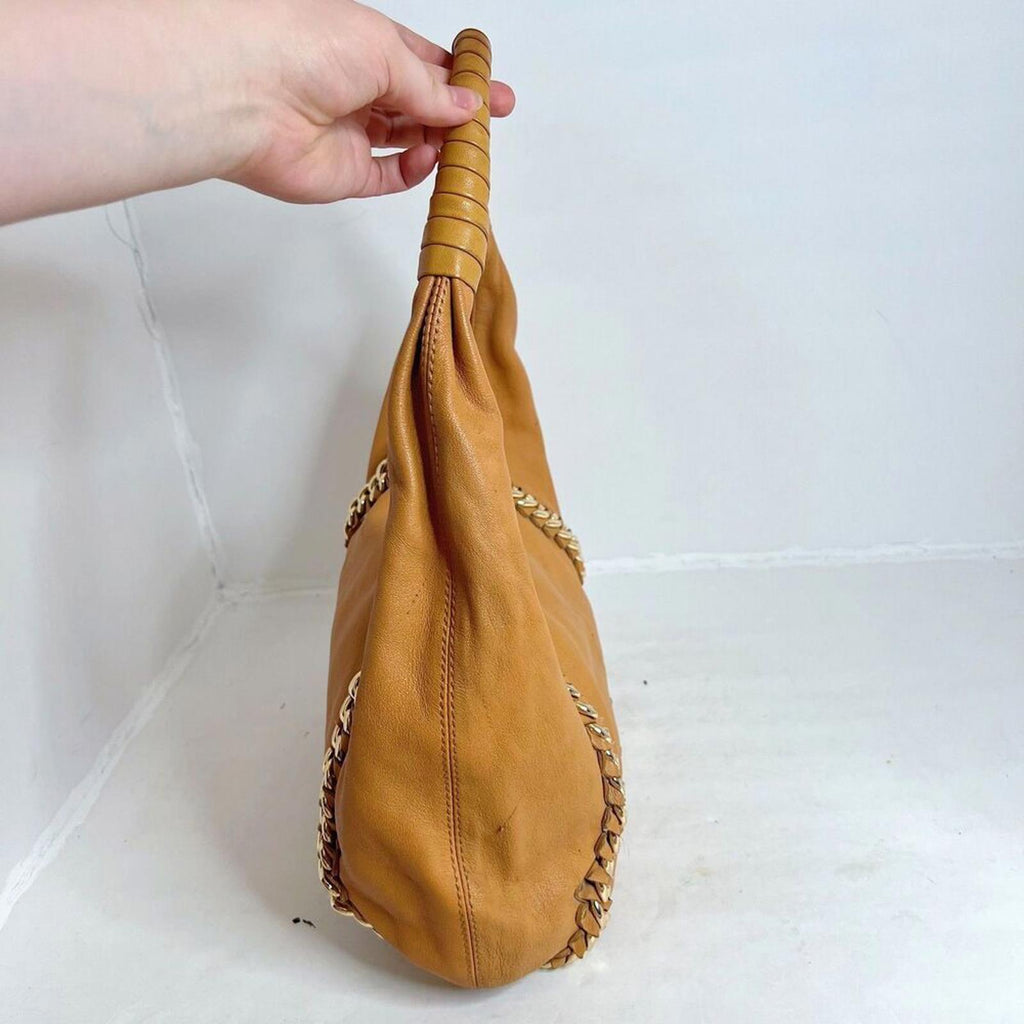 Michael Kors y2k Vintage ID Chain Hobo Bag Tan Light Brown Shoulder Bag