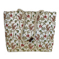 Beautiful Indian Peacock Floral Embroidered Champagne Tote Bag Pink Green