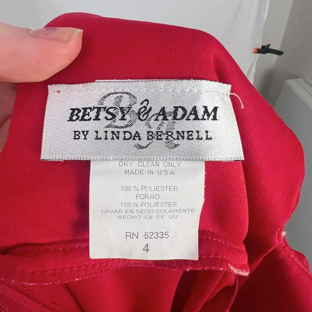 90s Vintage Betsy & Adam by Linda Bernell Red Evening Gown Plunging Neck Size 4