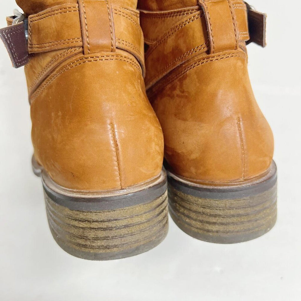 Paul Green Denver Belted Biker Moto Booties Ankle Boots in Toffee Suede Size 7
