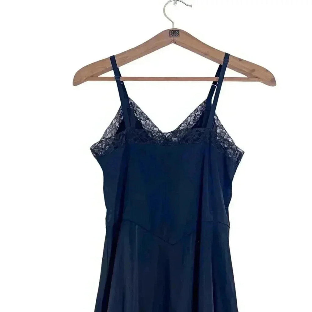 Vintage Vanity Fair Black Lace Slip Midi Dress Women's Size 4