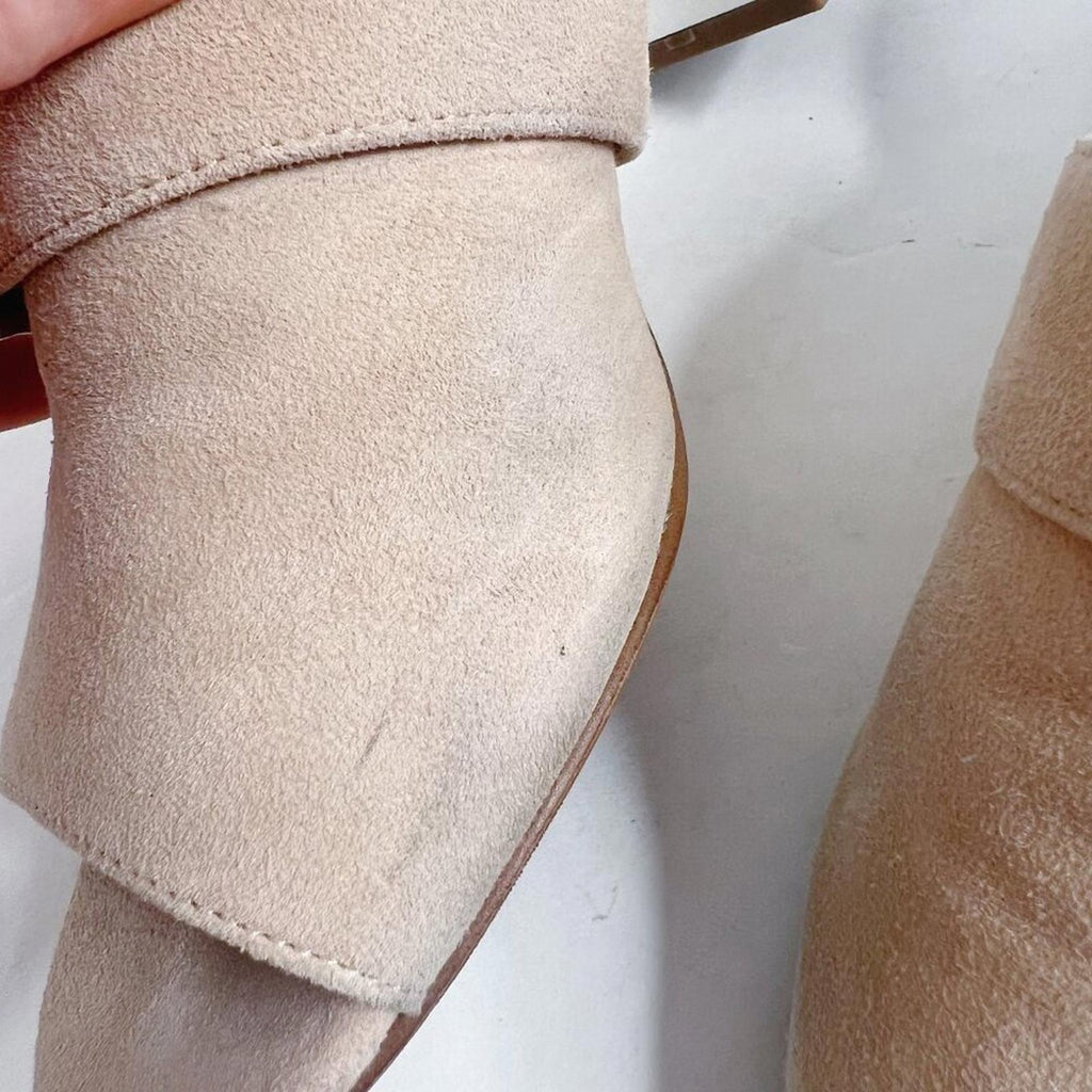 Marc Fisher Rima Tan Blush Suede Sandal Silver Block Heel Mule Slides Size 8