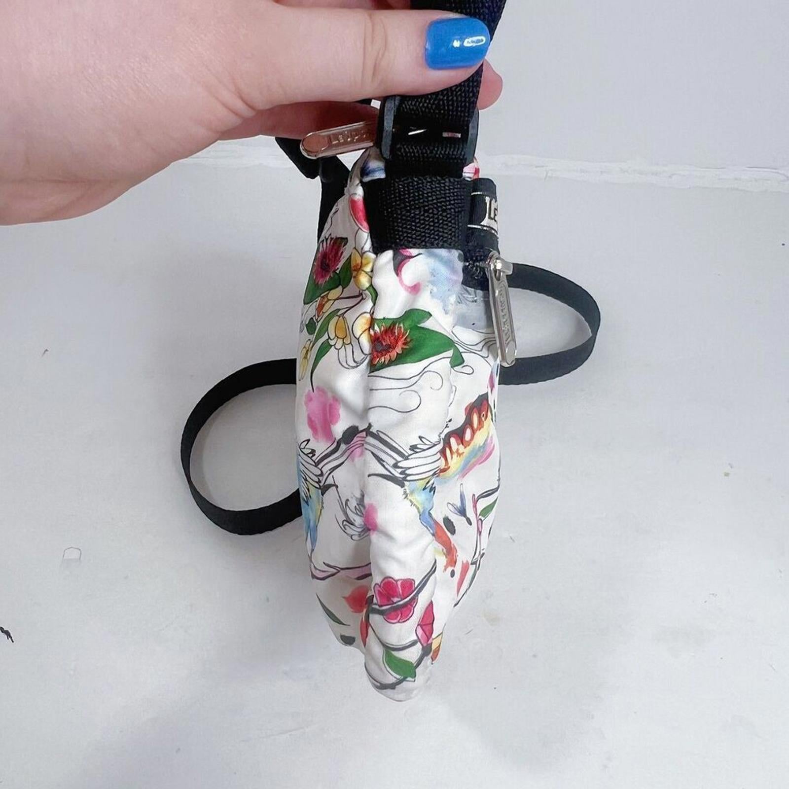 RARE LeSportSac Birds and Butterflies White Pink Nylon Crossbody Bag Swan