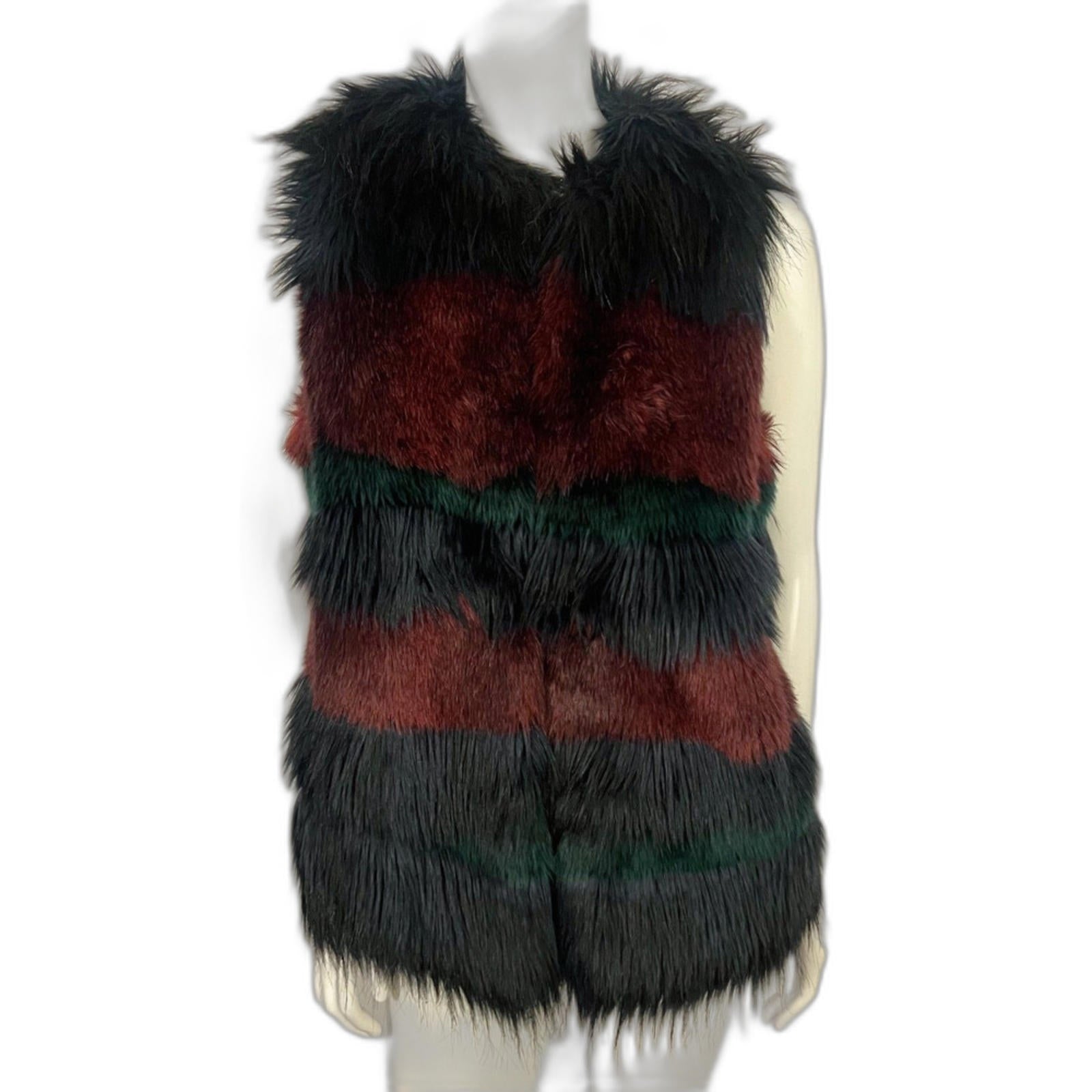 Gianni Bini Multicolored Jewel Tone Faux Fur Vest Mob Wife Indie Sleaze Size S