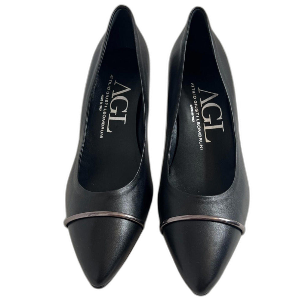 NWOT AGL Attilio Giusti Leombruni Black Leather Pointed Toe Heels Size
