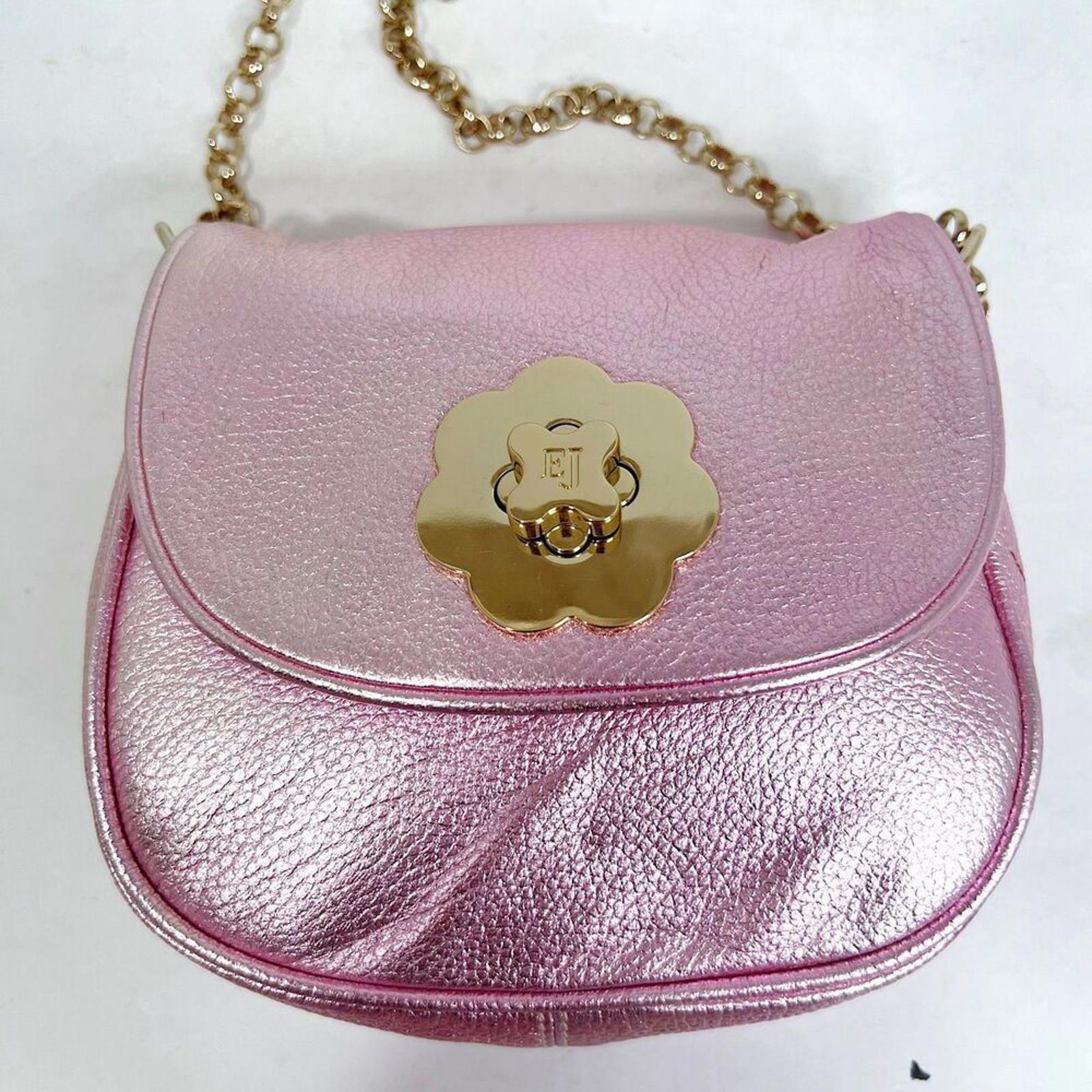 NWOT Eric Javits Pink Metallic Pebbled Leather Crossbody Bag Gold Chain Purse