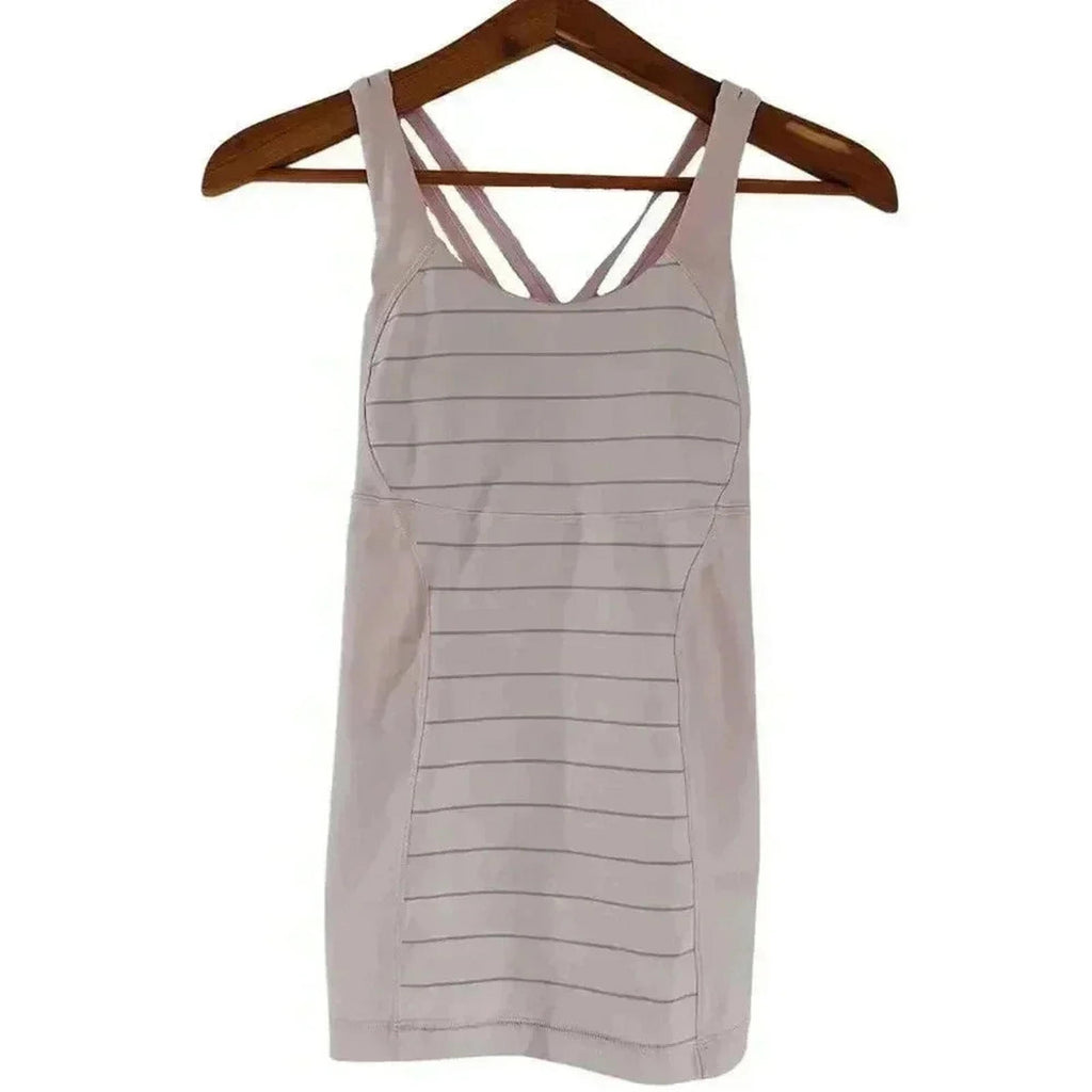 Lululemon Light Pink Grey Striped Workout Tank Yoga Workout Women's size 4