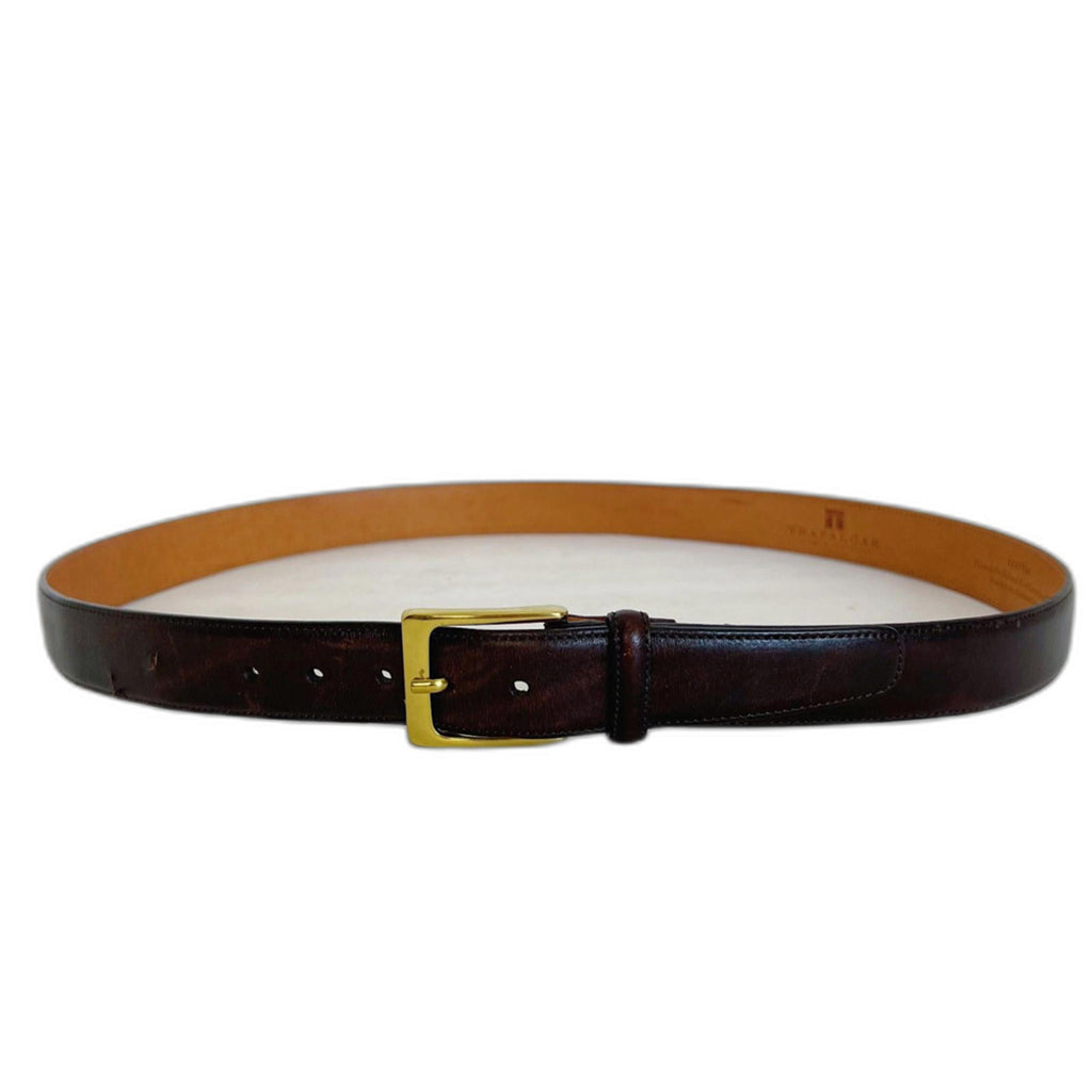 Trafalgar Men's Brown Leather Belt Brass Buckle Gold Size 38