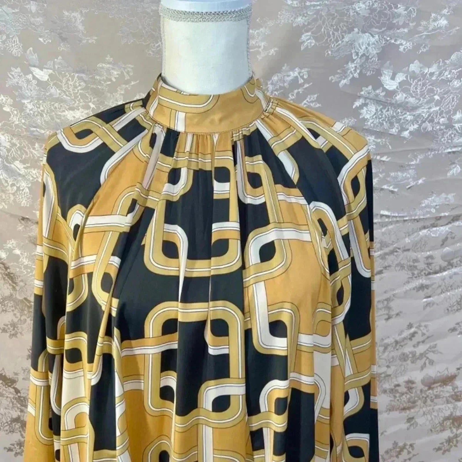 Richard Allen x H&M Stand-Up Collar Satin Dress Chain Pattern Size 6