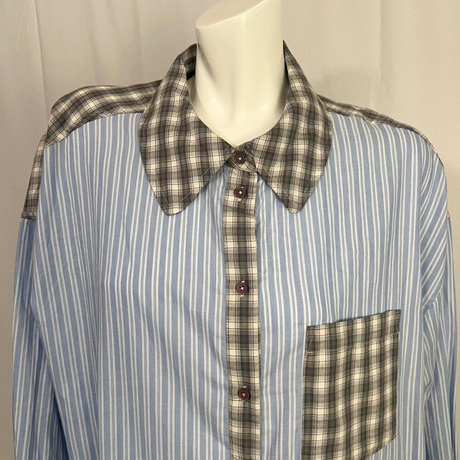 Out From Under Urban Outfitters Blue Pinstripe Grey Plaid Button Up Size L