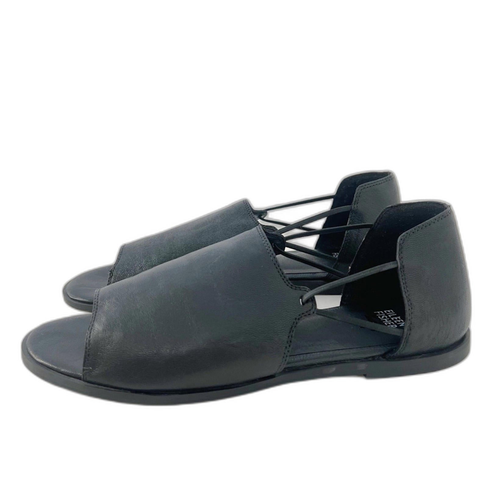 Eileen Fisher Black Leather D' Orsay Sandal Flats Women's Size 11