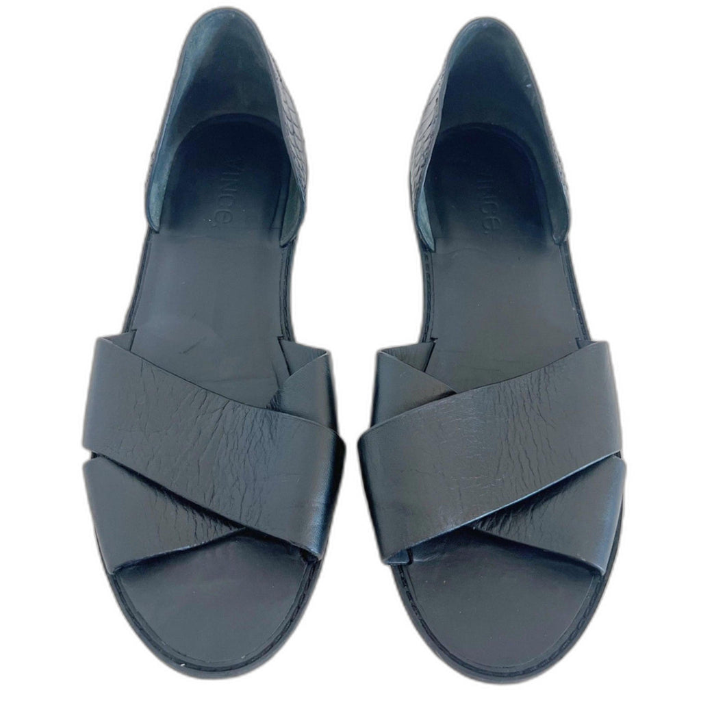 Vince Ida Open-Toed Flats D'Orsay Black Leather Sandals Women's Size 10