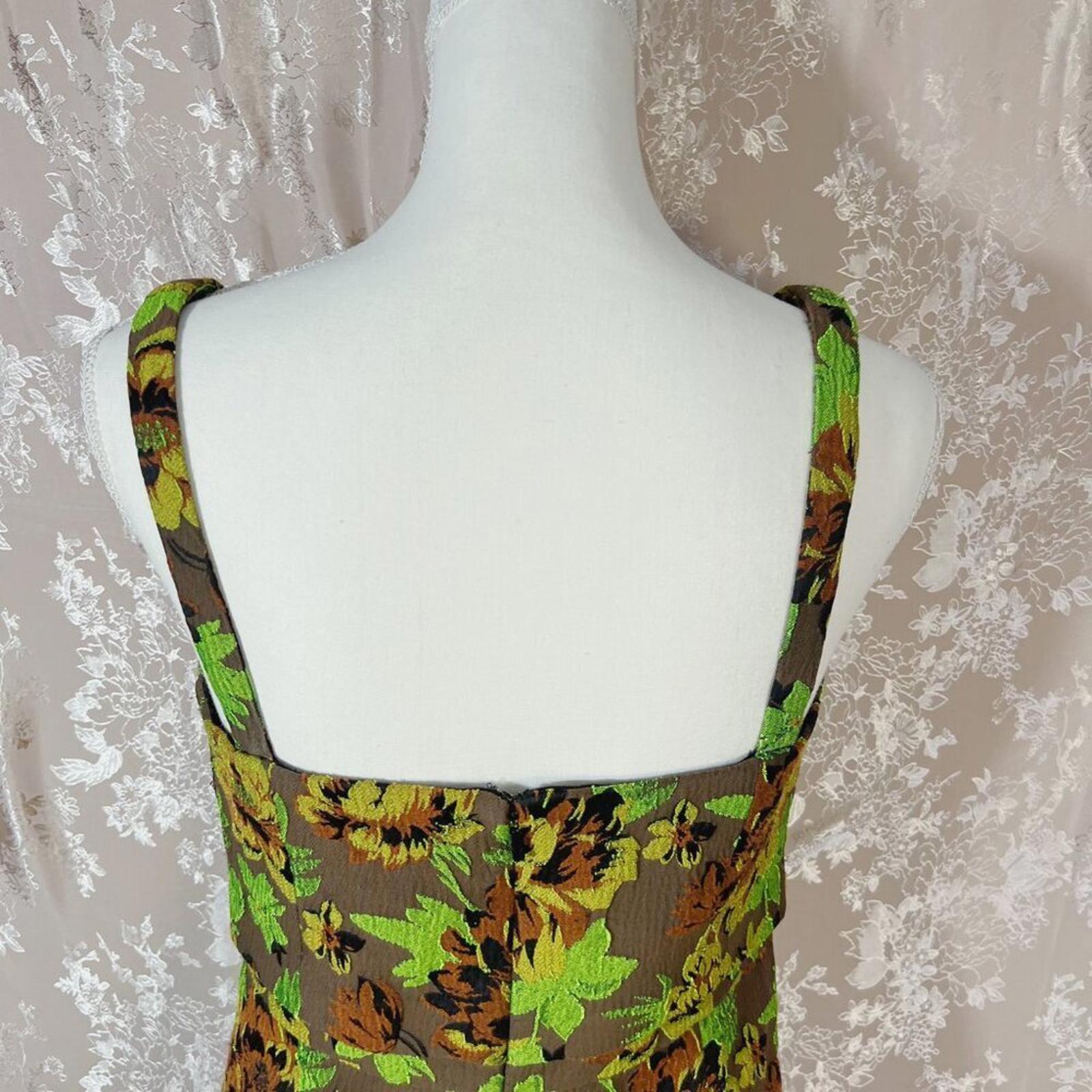 Moulinette Soeurs Anthropologie Green Brown Embroidered Jacquard Dress Size 8