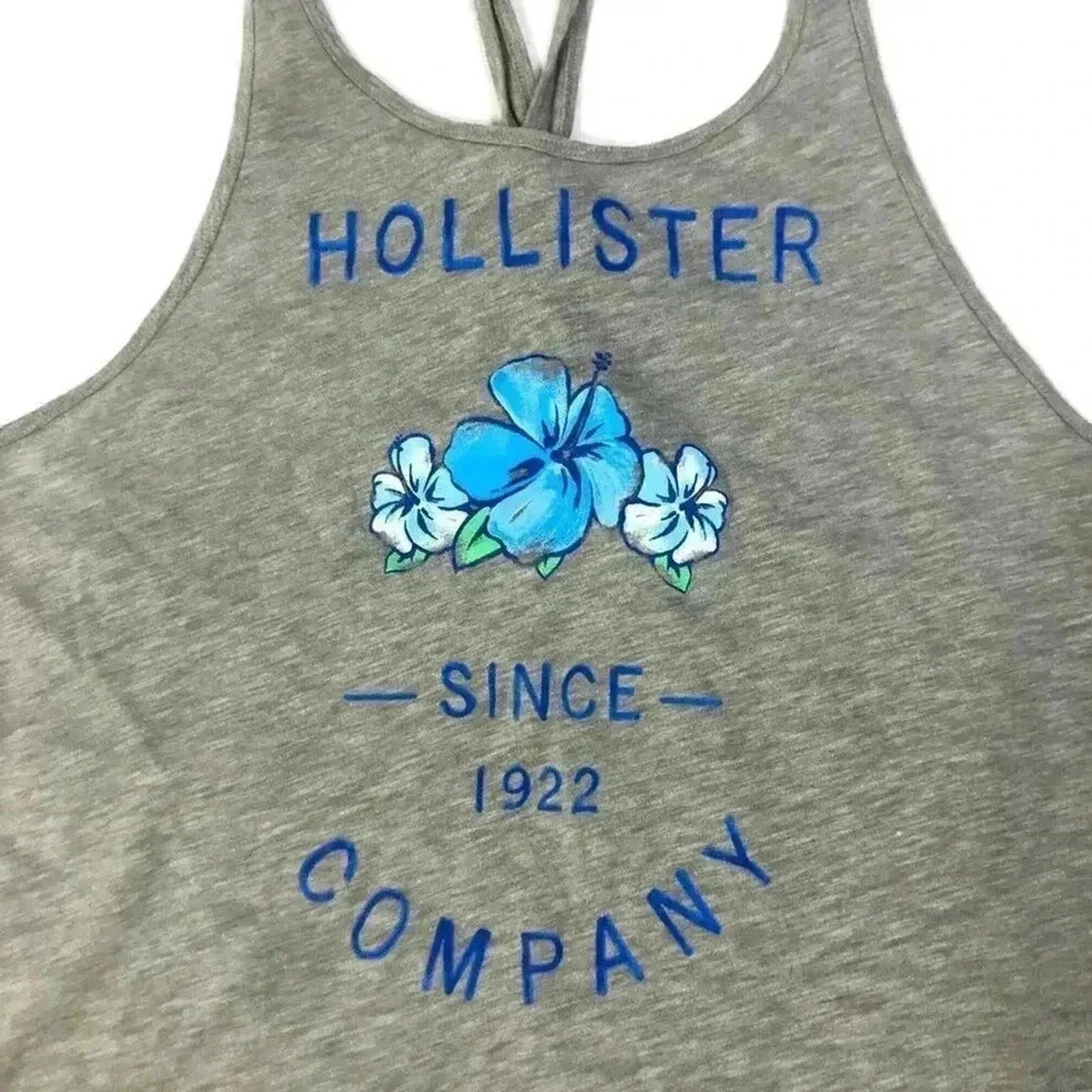 Hollister Grey Blue Floral Tank Summer Beach Vacation Women's Size M