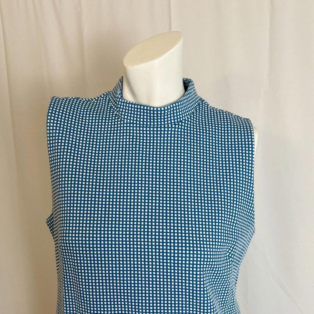 NWT Ann Taylor Geo Mock Neck Sleeveless Shift Dress Santorini Blue Mod Size M