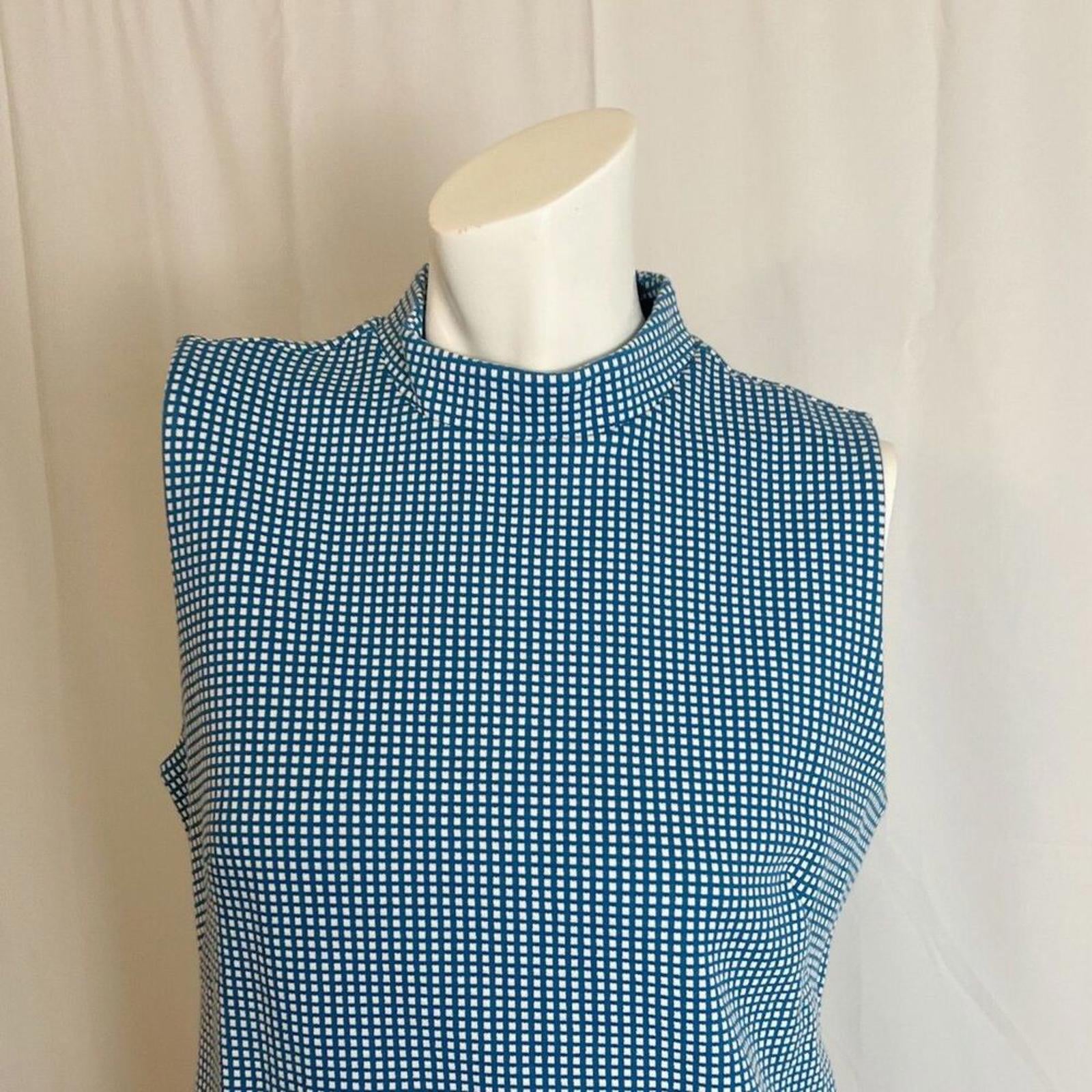 NWT Ann Taylor Geo Mock Neck Sleeveless Shift Dress Santorini Blue Mod Size M