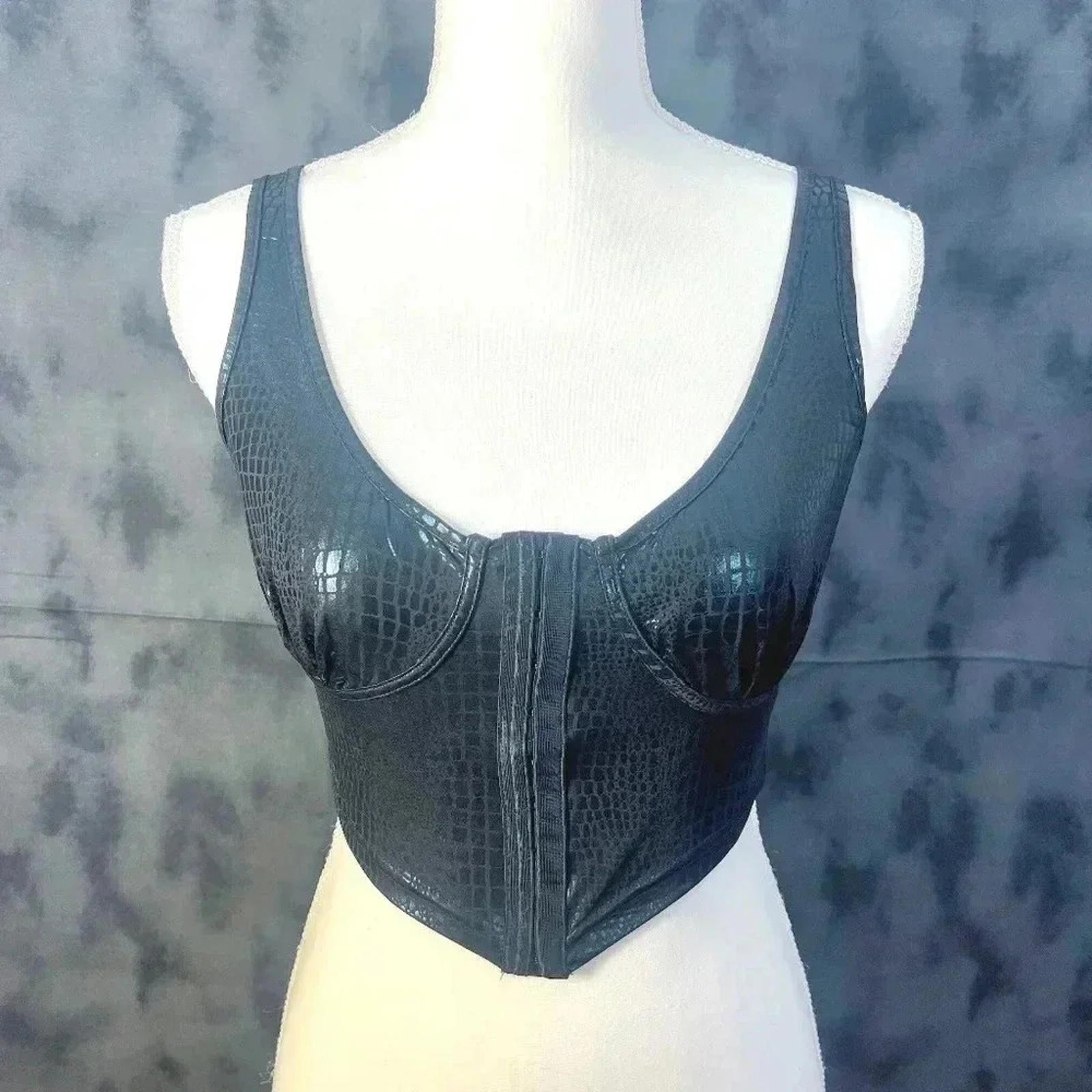 NWOT Black Crocodile Print Corset Top Rave Festival Shein Women's Size M