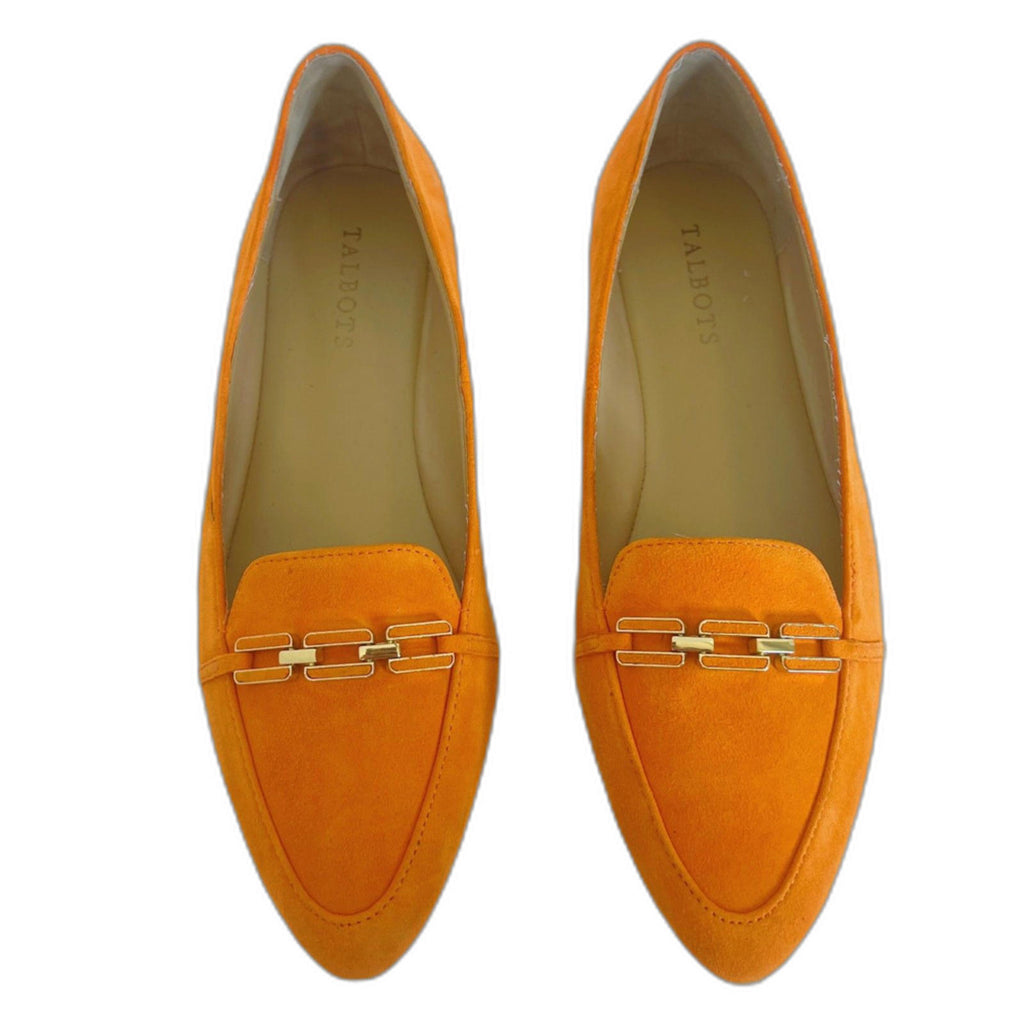 Talbots Francesca Link Suede Driving Flats Orange Pointed Toe Size 8.5