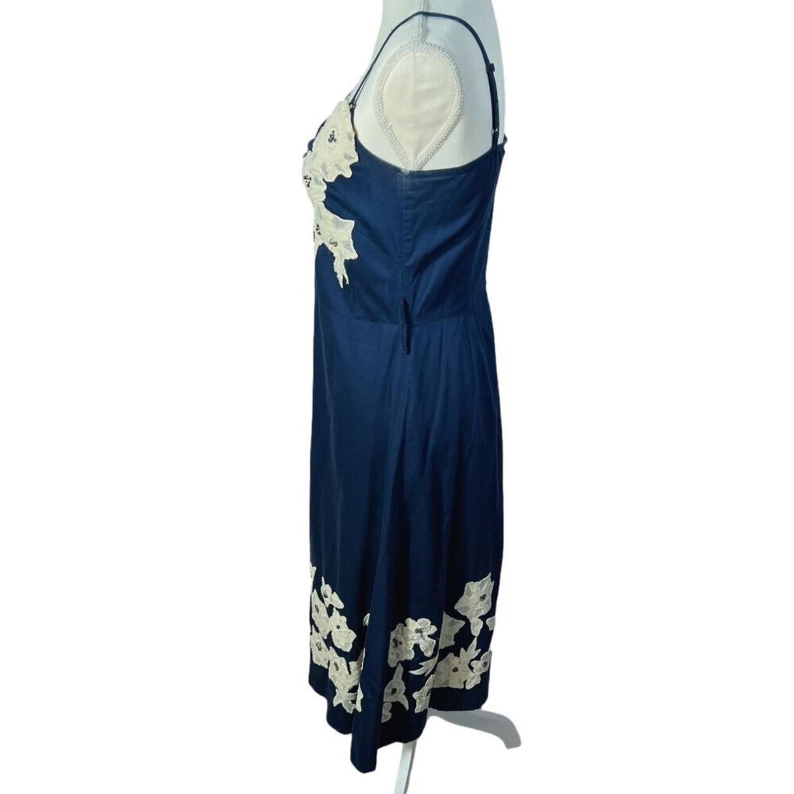Vintage Anthropologie Odille Navy Blue Rice Paper Garden Dress Midi Dress Size 6
