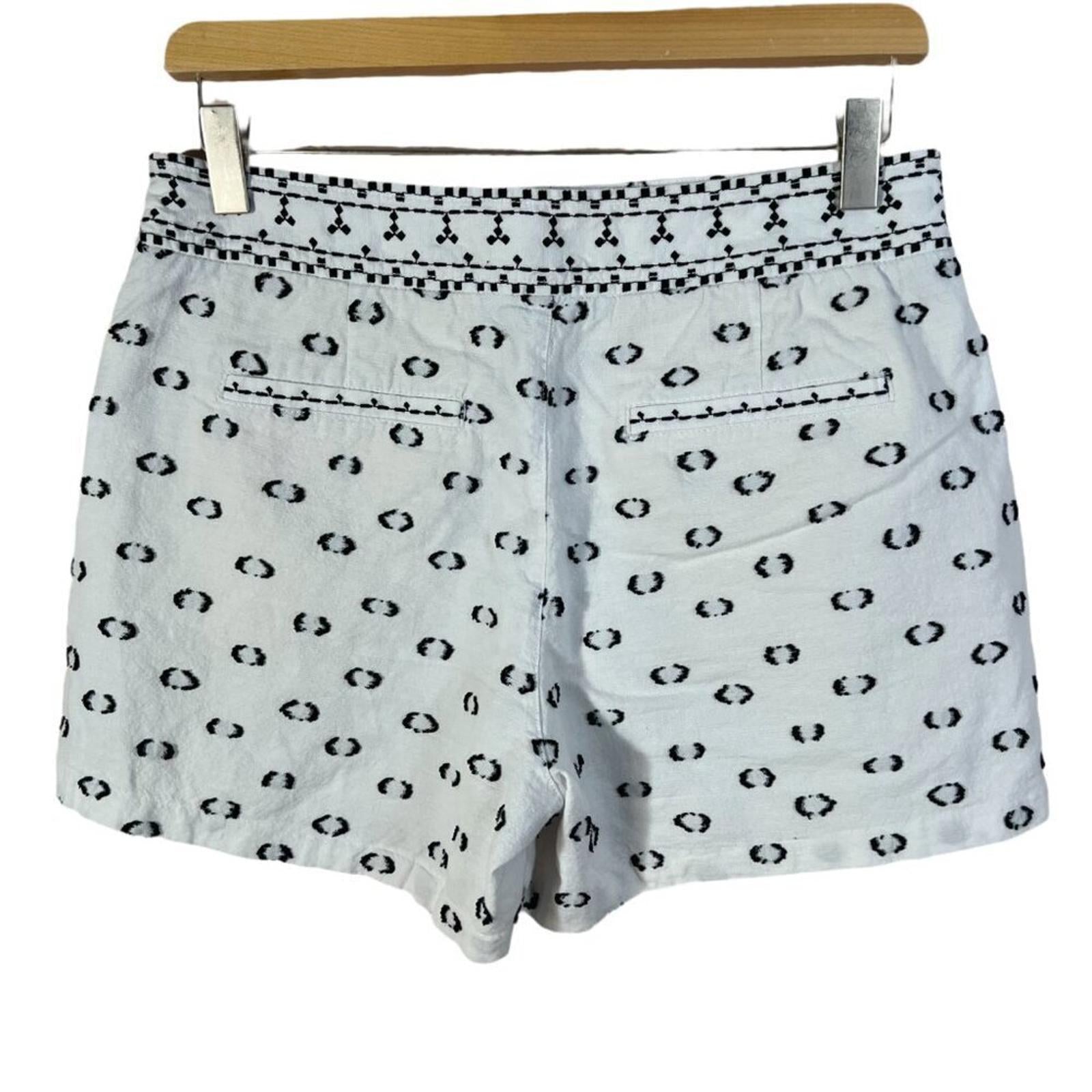 Anthropologie Hei Hei White Black Embroidered Dots Cotton Shorts Size 6