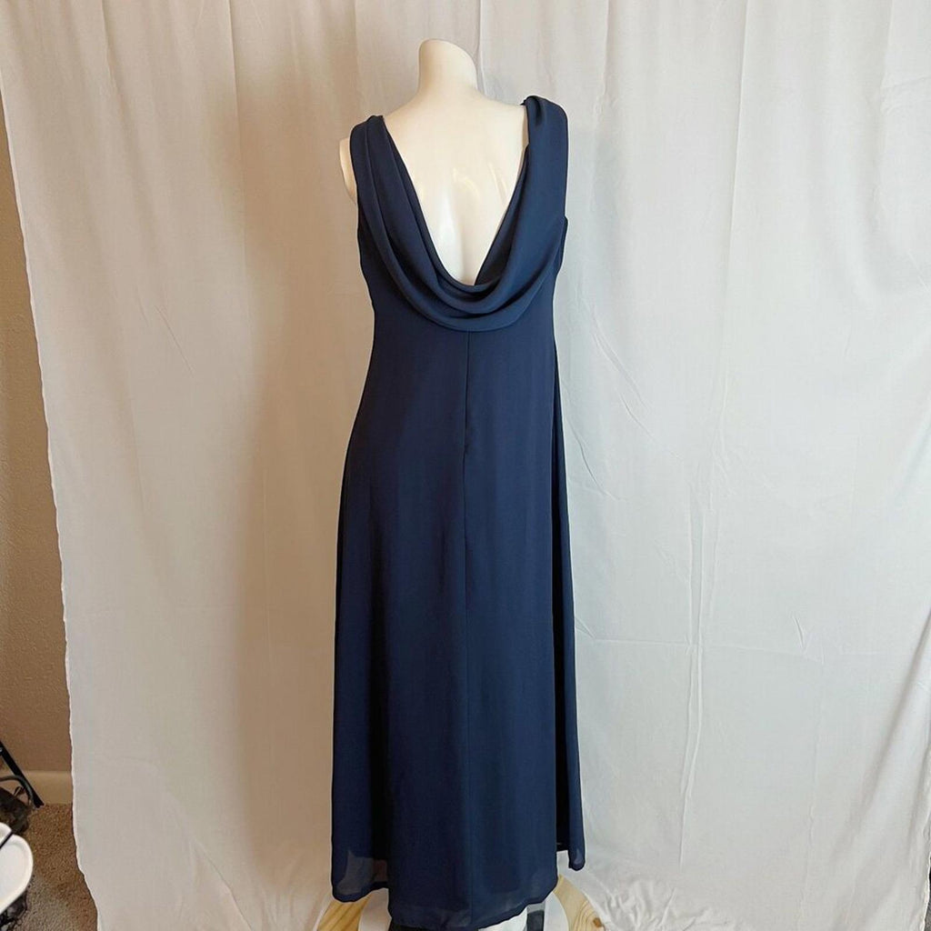 Vintage 90s Rhapsody Navy Blue Beaded Evening Gown Whimsigoth Women's Size 12