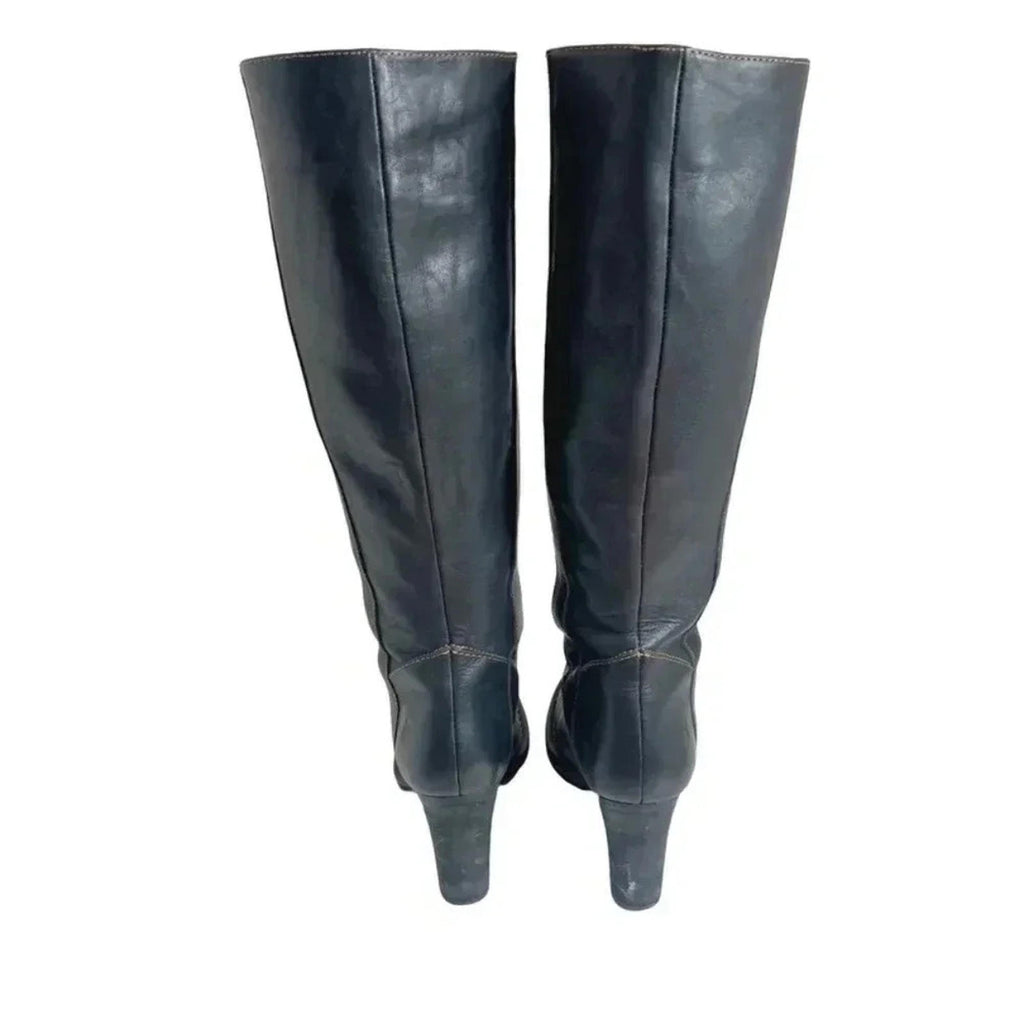 Frye Villager Pull On Boot Black Leather Boot Exposed Stitching Heeled Size 8.5