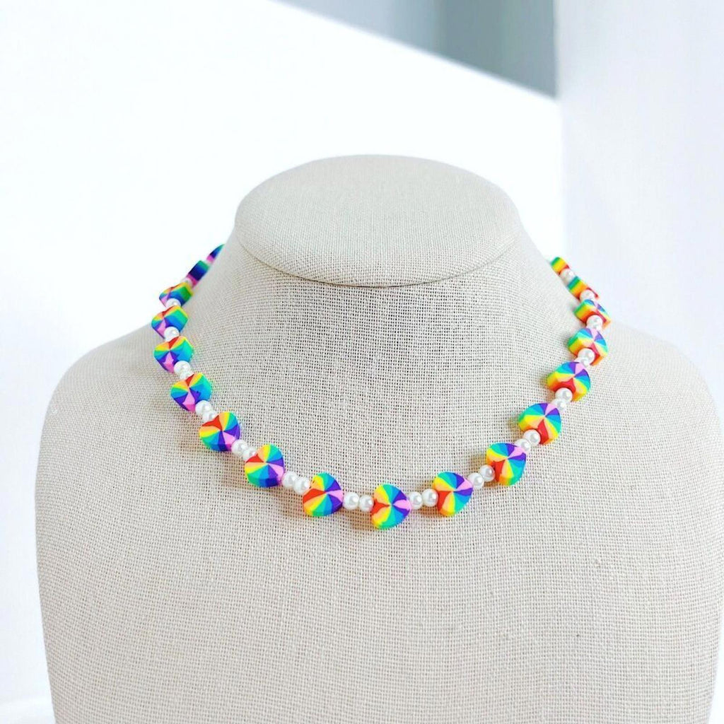 Rainbow Hearts Faux Pearl Beads Necklace Pride Multicolor Colorful Choker