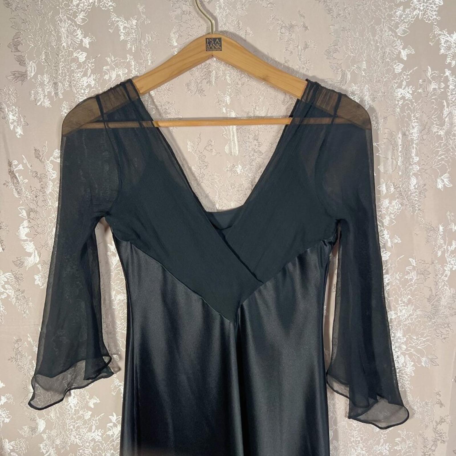 Vintage 90s Jones New York Black Satin Chiffon Sleeves Elegant Gown Dress Size 6