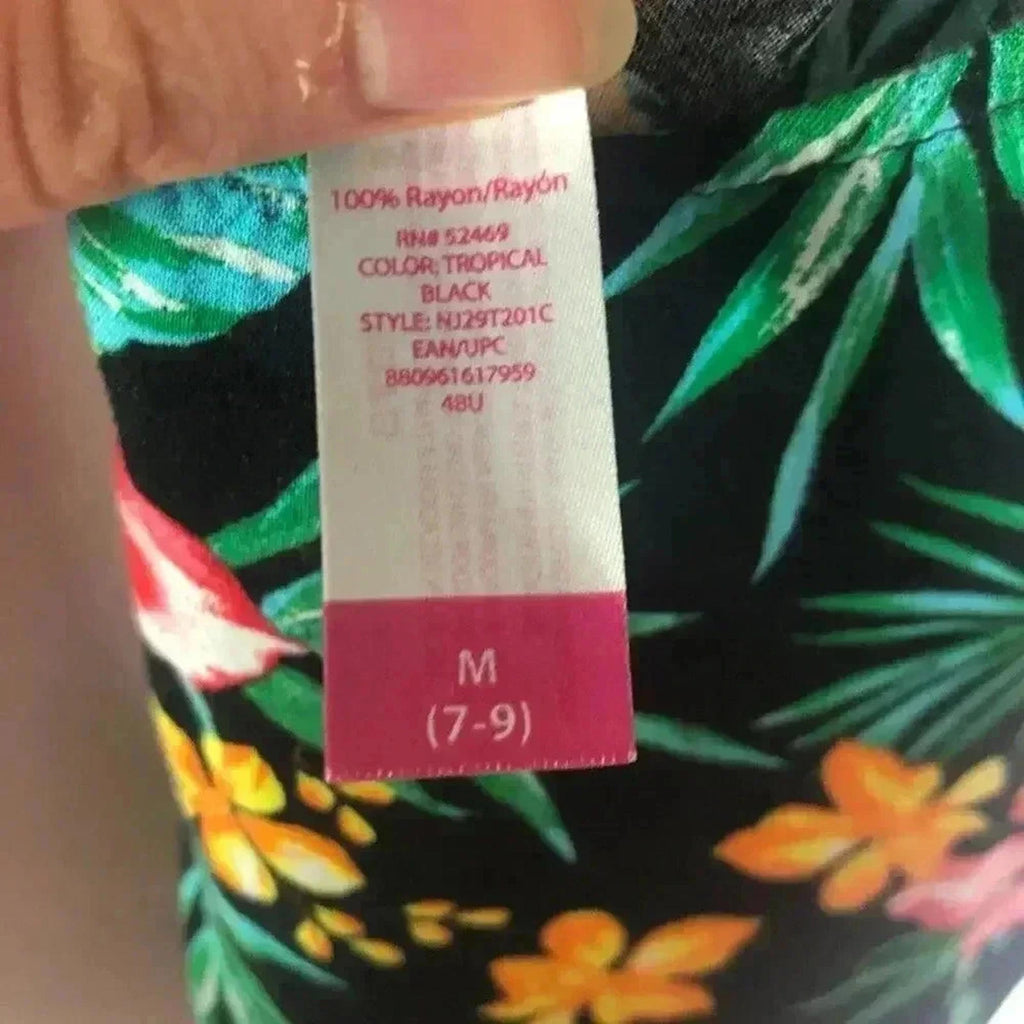 ❤️ 3/$15 No Boundaries Tropical Black Orange Green Flowy Tank Top Floral Size M