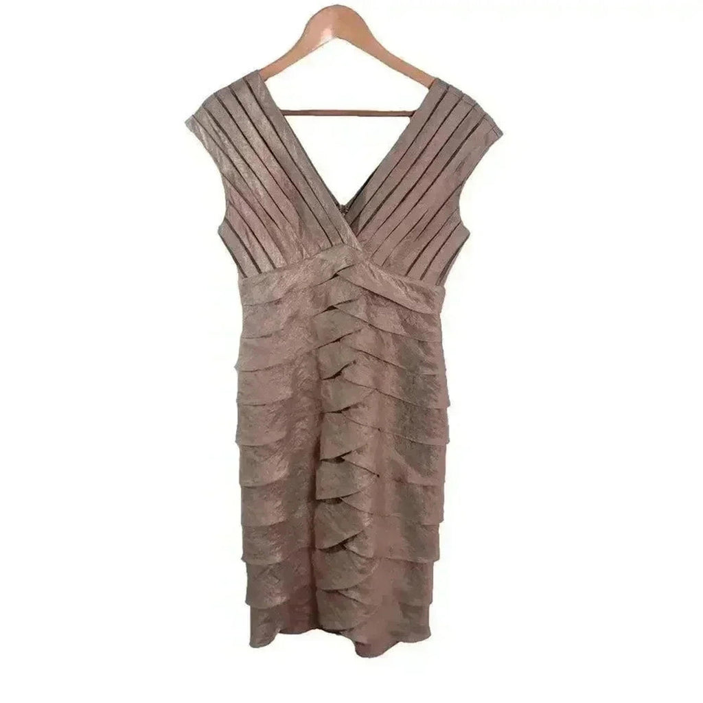 Adrianna Papell Gold Champagne Scalloped Layered Dress Formal Women's Size 6