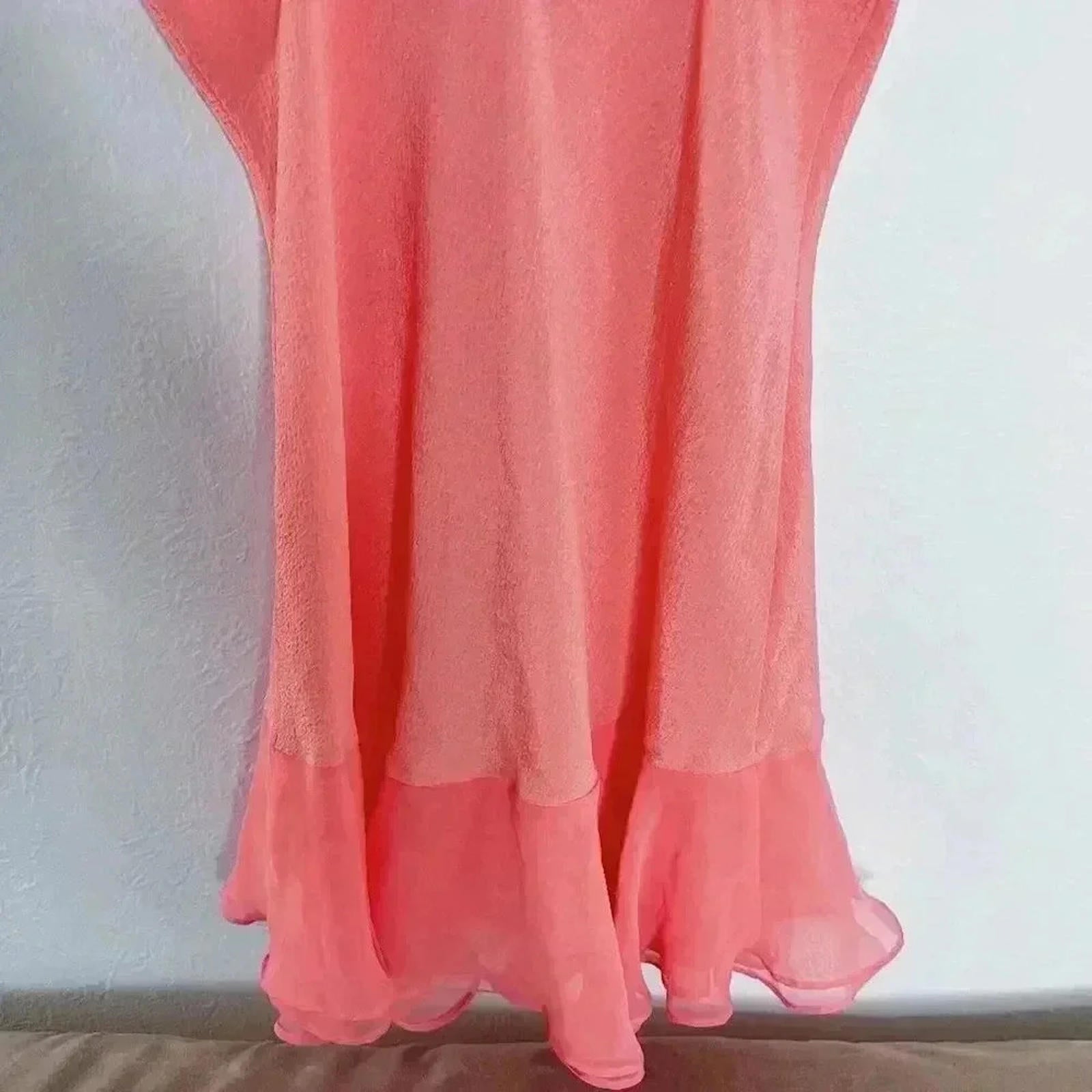 Vintage 90s Victoria's Secret VS Gold Label Salmon Pink Slip Dress Lace Size L