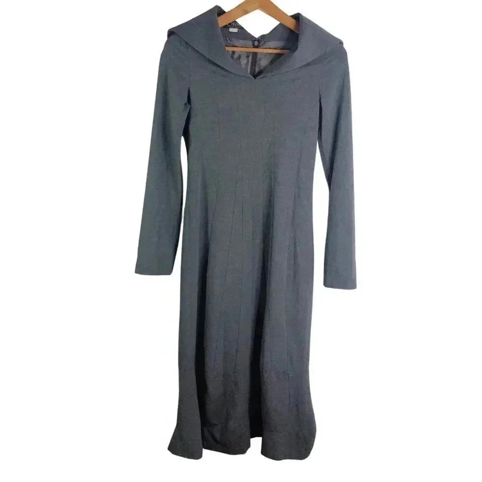 Vintage 90s Obzee by Kang Jin Young Grey Midi Dress Minimalist Brutalist Size 14