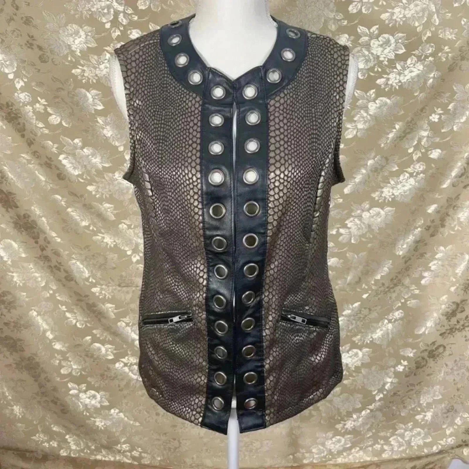 Vintage Ami Snakeprint Faux Leather Vest With Rivets Size M Punk Alternative
