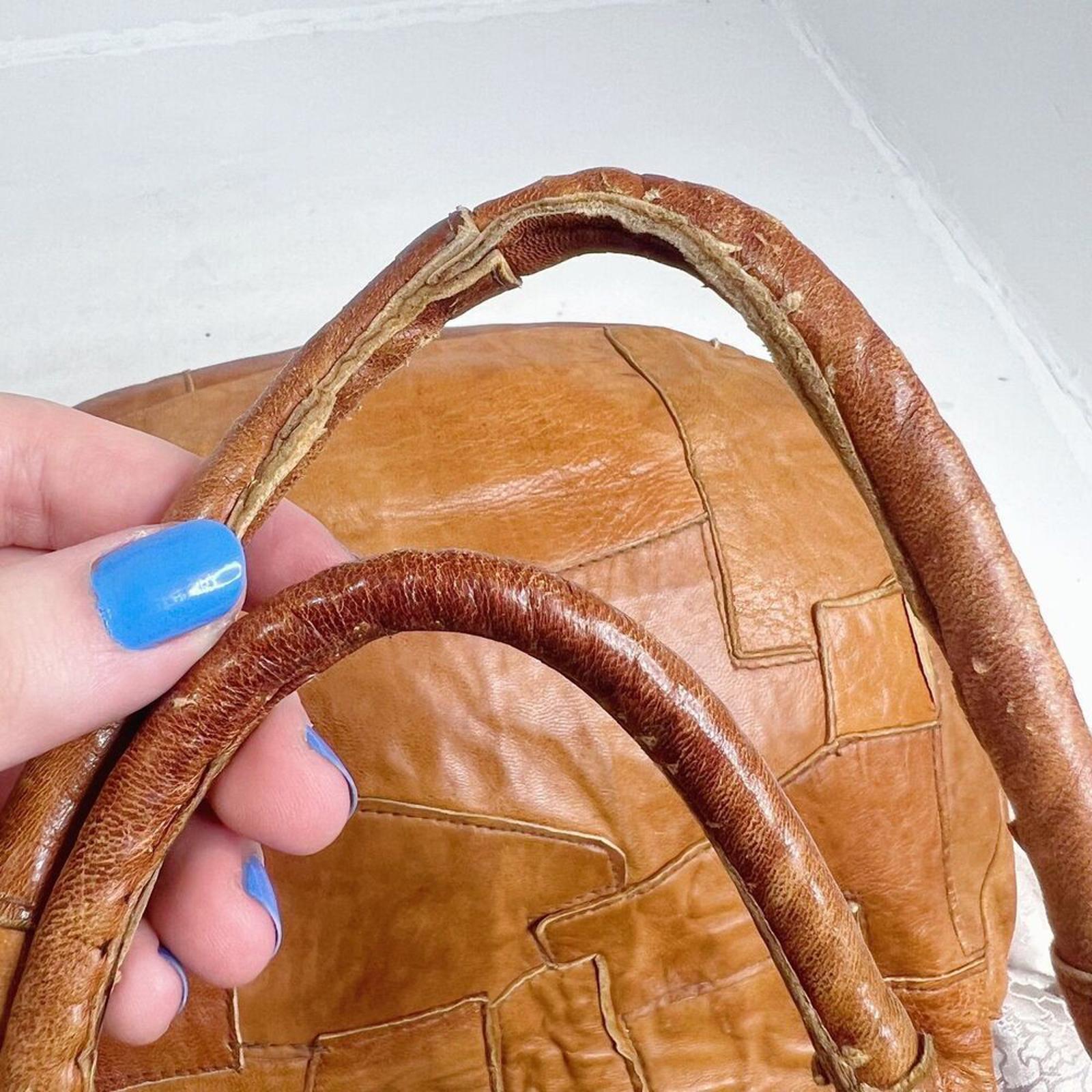 Vintage 70s Brown Leather Patchwork Boho Hippie Festival Shoulder Bag Hobo Bag