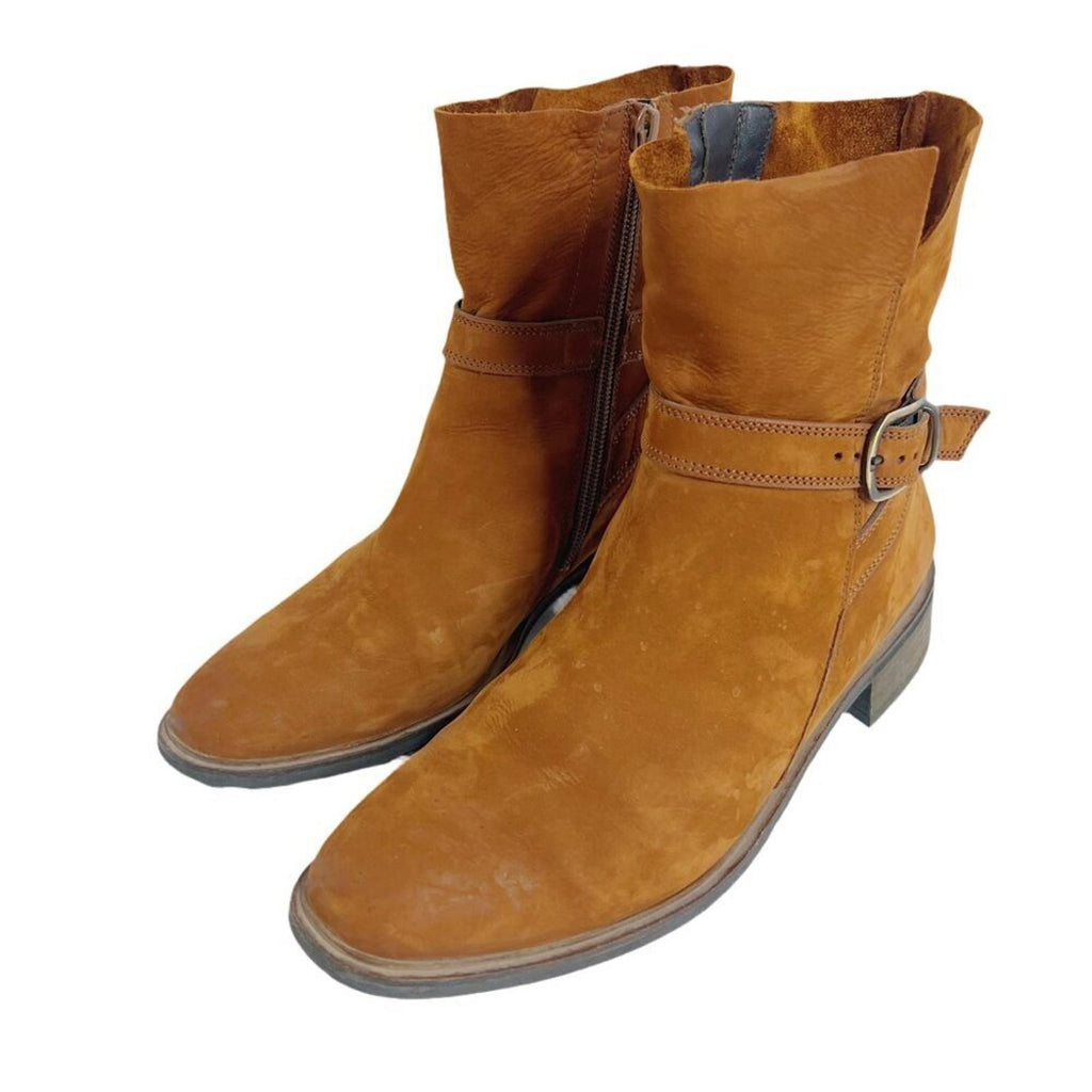 Paul Green Denver Belted Biker Moto Booties Ankle Boots in Toffee Suede Size 7