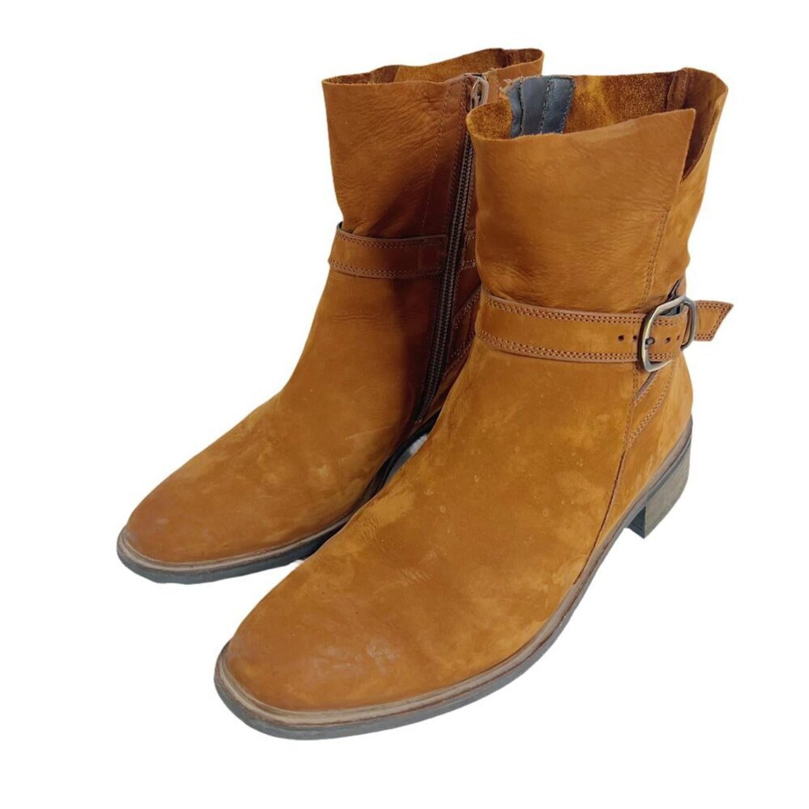 Paul Green Denver Belted Biker Moto Booties Ankle Boots in Toffee Suede Size 7