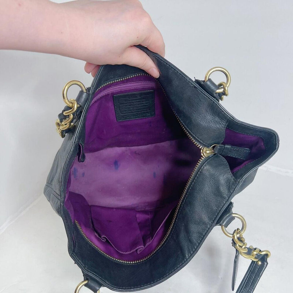 Coach Madison Black Leather Tote Bag Shoulder Bag Gold Chain Purse