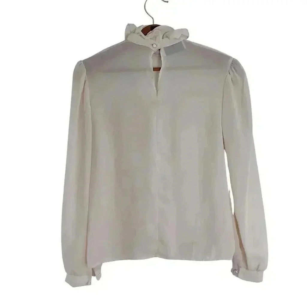 Vintage Hampton Place Off White Embroidered Puffy Sleeve Peasant Blouse Size M