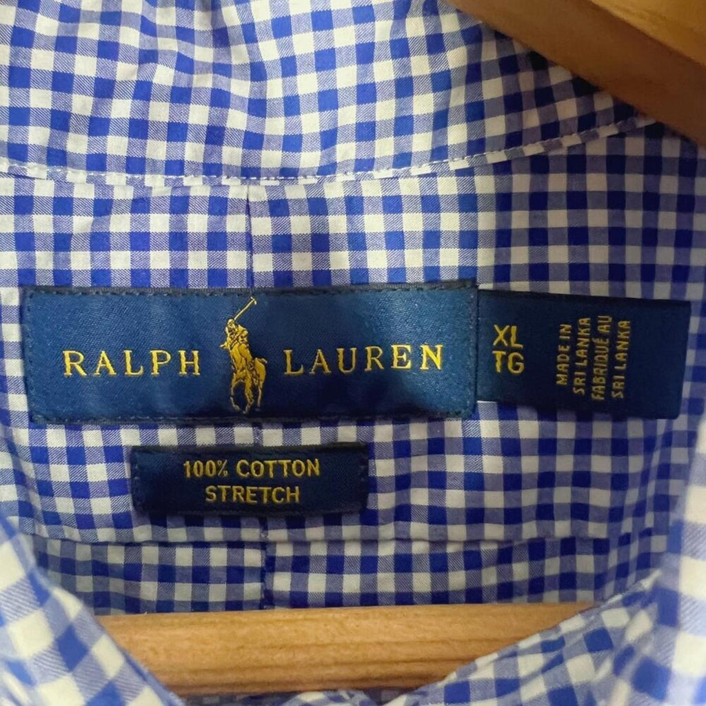 POLO Ralph Lauren Men's Blue and White Gingham Long Sleeve Button Down Size XL