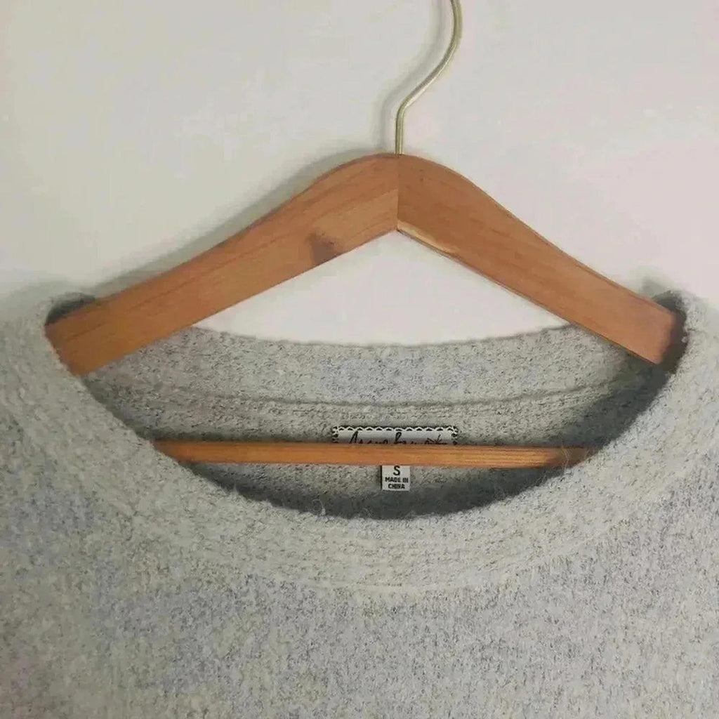 Crave Fame Light Grey Sweater Lace Up Sleeves Cutout Knit Crewneck Size S