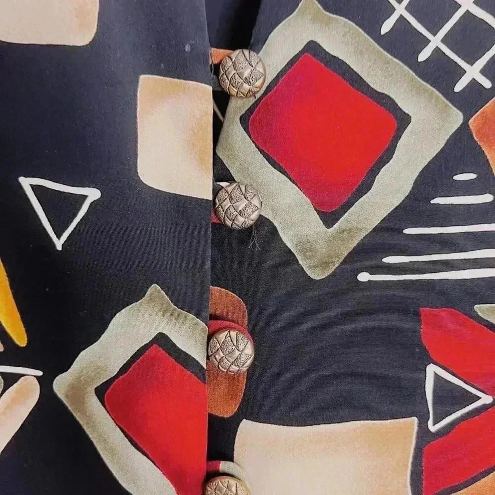 Vintage 80s Positive Attitude Geometric Print Short Sleeved Button Up Size 16P