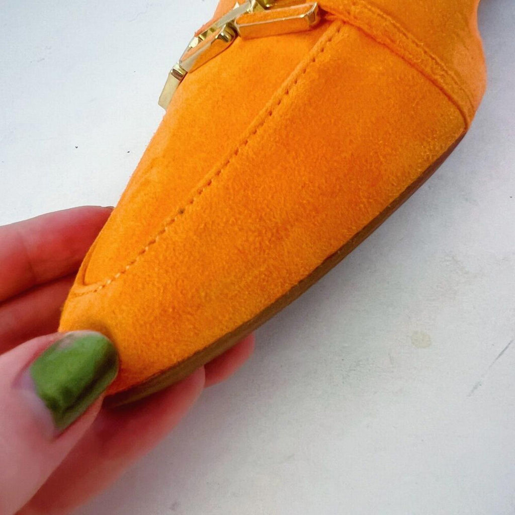 Talbots Francesca Link Suede Driving Flats Orange Pointed Toe Size 8.5