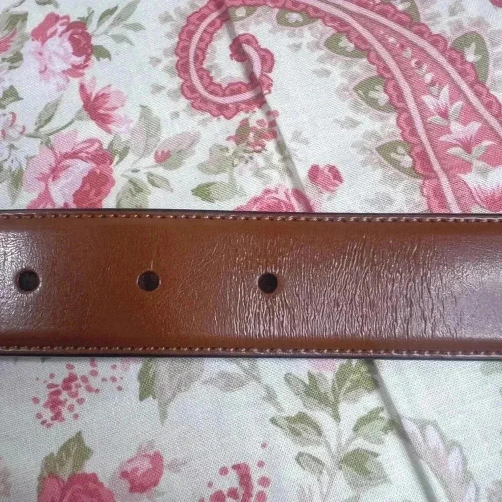 Original Penguin Cognac Leather Belt Silver Square Buckle Size 36